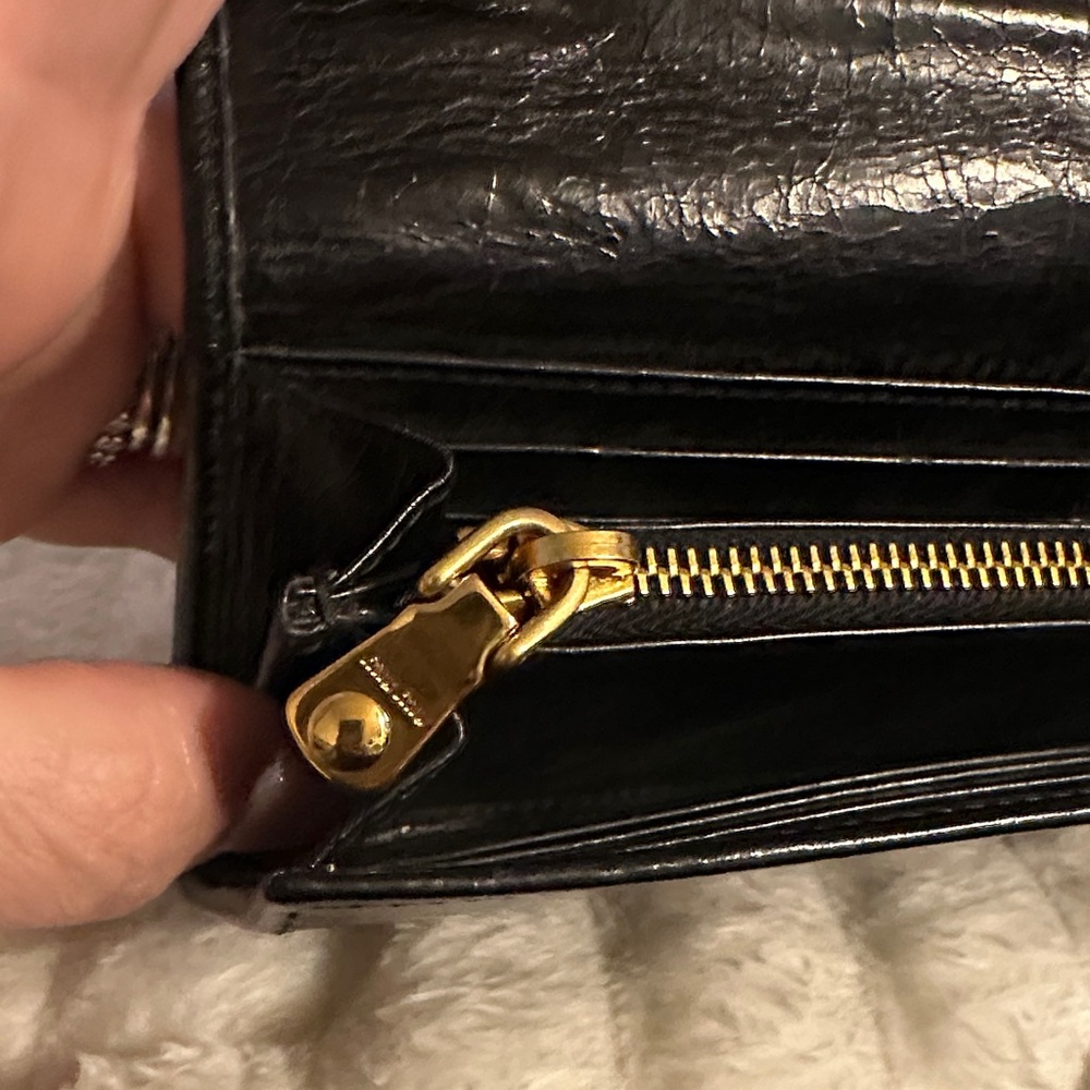 Miu Miu Black Leather Wallet with Gold Accent - Picture 7 of 10
